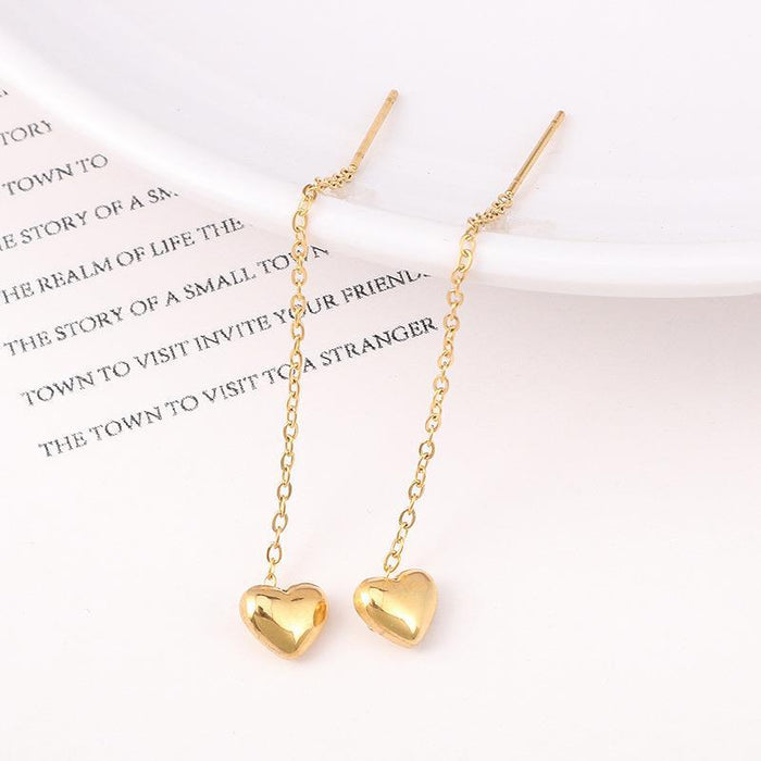 Wholesale Titanium steel ear line feminine long heart-shaped earrings