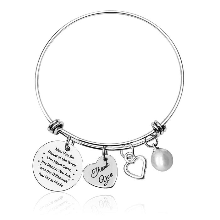 Wholesale Circular hanging tag bracelet, stainless steel heart engraved lettering pendant, round adjustable steel pearl pendant bracelet