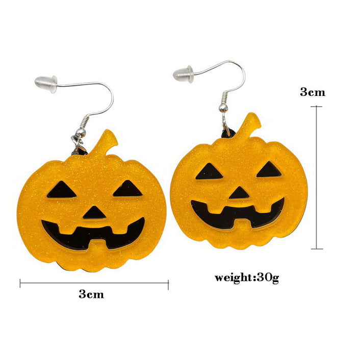 Wholesale  Halloween Asymmetrical Glitter Letter Horror Pumpkin Knife Ghost Skeleton Spider Acrylic Exaggerated Earrings JDC-ES-Qiany005