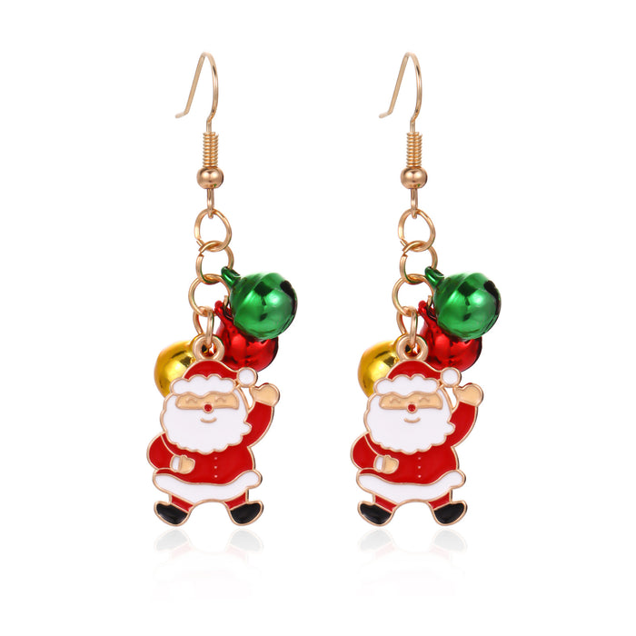 Wholesale 3pcs Christmas Series Christmas Tree Grass Ring Bell Gingerbread Man Zinc Alloy Earrings JDC-ES-BinL011