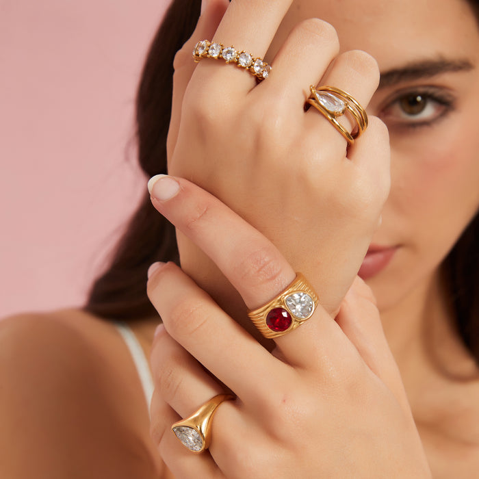 Wholesale Fashion, personality, temperament, stainless steel ring, niche design, zircon light luxury ring, color preserving bracelet