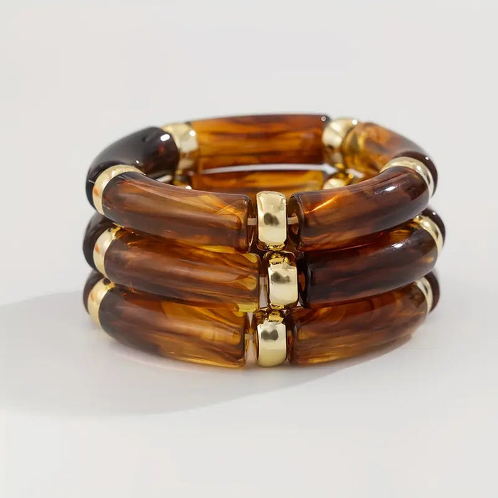 Wholesale Resin Retro Color-Contrast Beaded Bracelet Handmade Woven Stackable Jewelry Accessory MOQ≥2