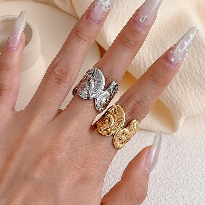 Wholesale Pleated starfish pearl open ring   a luxurious and sophisticated stainless steel bracelet