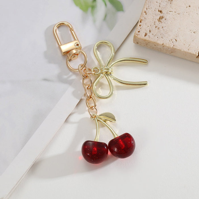 Wholesale Wine Red Cherry Keychain Pendant Cute Simulation Fruit Design MOQ≥3