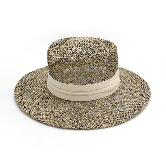 Wholesale Straw Hat for Women Hollow Flat-Top Hat, British Style Sun Protection Straw Hat