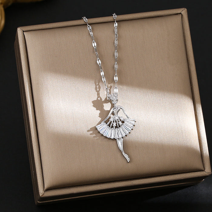 Wholesale Micro-painted zircon ballerina pendant necklace in titanium steel