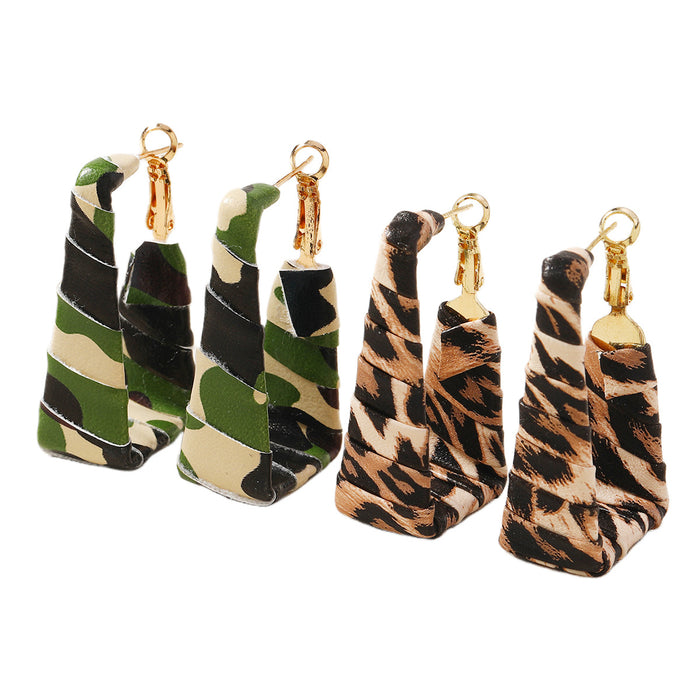 Wholesale Vintage/Black and White/Leopard print/Military green camouflage/Leather hand woven earrings