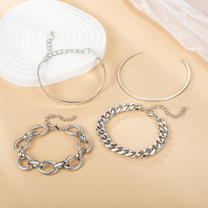 Wholesale Simple Alloy Thick Chain Opening 4 Piece Set Alloy Bracelet JDC-BT-KeR005