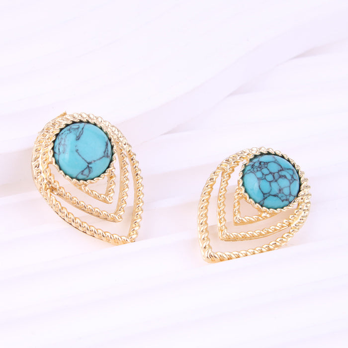 Wholesale Multi-layer Marble Pattern Peacock Blue Tapered Zinc Alloy Earrings JDC-ES-QunQiu016