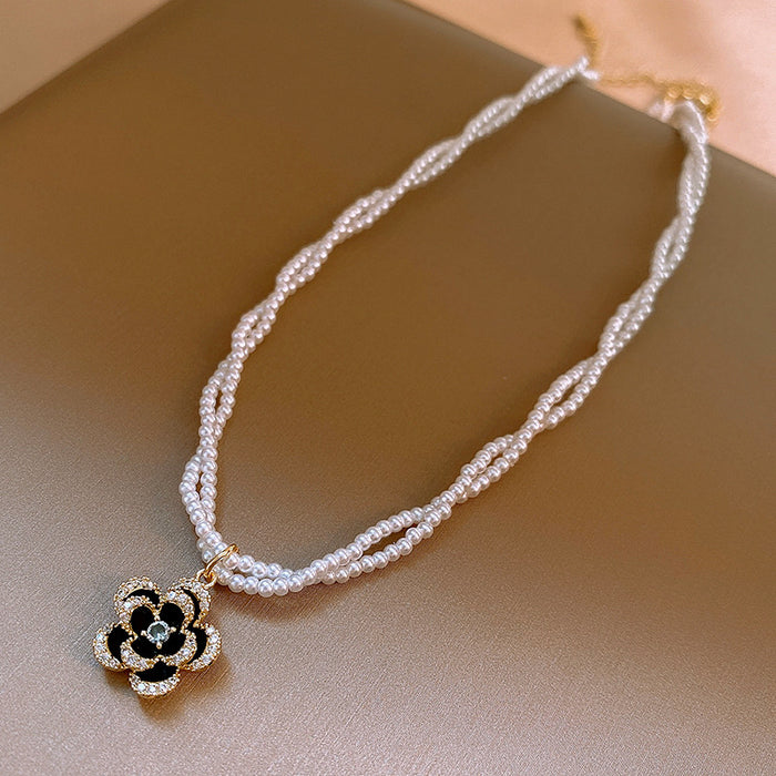 Wholesale Zircon Flower Pearl Necklace JDC-NE-FengMei004