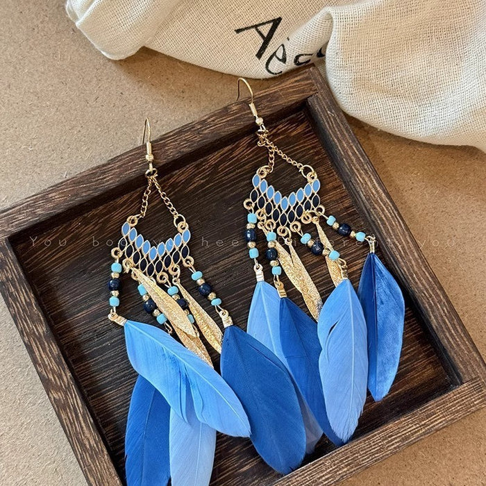 Wholesale Tassel Crystal Beaded Earrings Women's Retro  Ear Hook Ear Jewelry