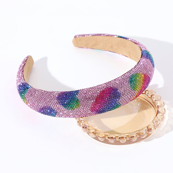 Wholesale Love heart rhinestone full diamond headband sponge high skull top female headband hair accessories