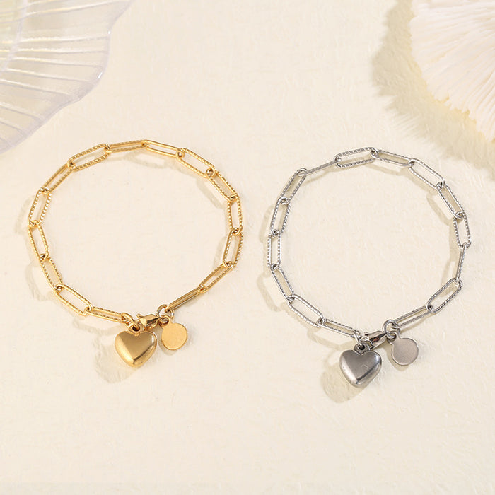 Wholesale Simple stainless steel titanium steel heart-shaped pendant bracelet for women