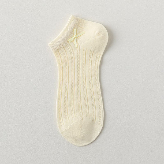 Wholesale Mesh small bow solid color boat socks short socks thin