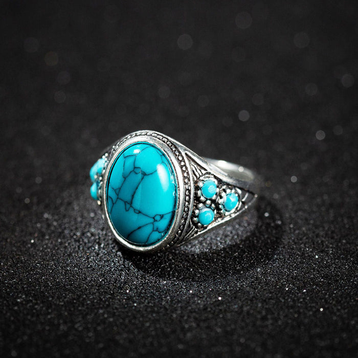 Wholesale Wholesale of vintage imitation turquoise couple rings and antique silver ring jewelry