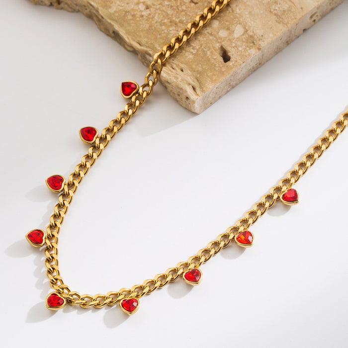 Wholesale Fashion Color Love Rhinestone Pendant Titanium Necklace Stainless Steel Accessories