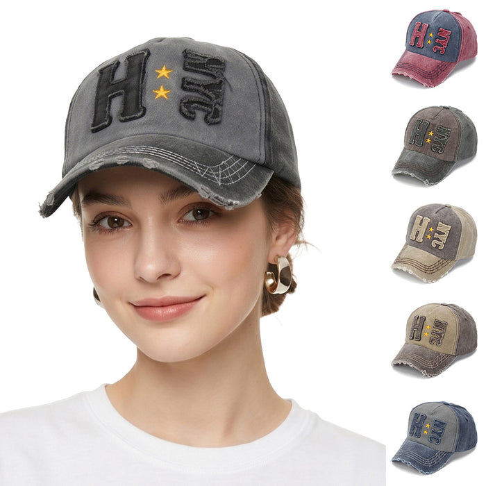 Wholesale Trendy Distressed Baseball Cap with Letter Patch Summer Sun Hat for Resale