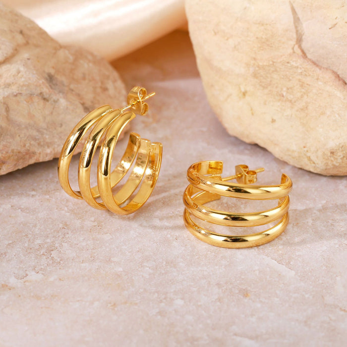 Wholesale Geometric Titanium Steel Three-Line Dense Earrings