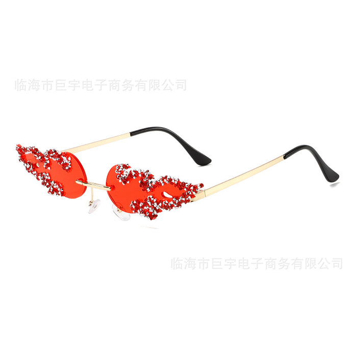 Wholesale New frameless diamond studded flame sunglasses cross-border personalized luxury sunglasses sunglasses