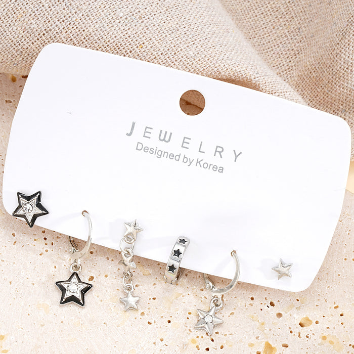 Wholesale Rhinestone Five-Pointed Star Earrings Dark Star Earring Set