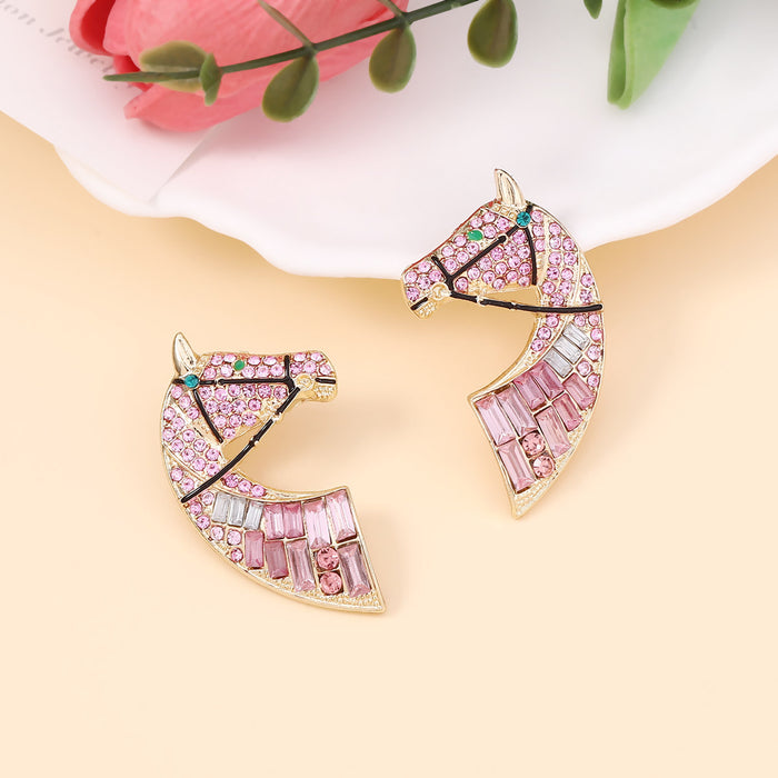Wholesale horse head rhinestone stud earrings creative alloy exaggerated temperament earrings