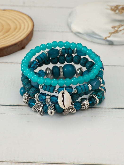 Wholesale Layered Turquoise Leaf Bracelet Set 4-Piece Fashion Jewelry Accessory MOQ≥2
