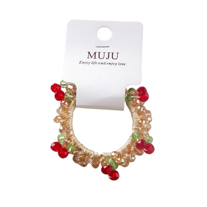 Wholesale Cherry Hair Band Beaded Crystal Hair Rope Headband Ponytail Rubber Band