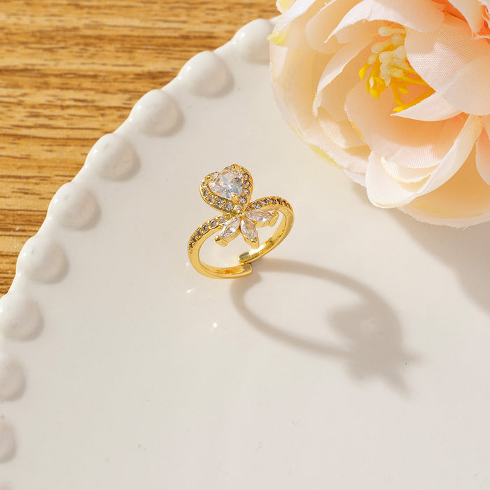 Wholesale Bright Diamond Love Open Copper Ring JDC-RS-HengQ002