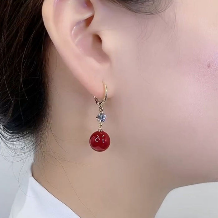Wholesale Acacia earrings red pearl earrings with sweet temperament