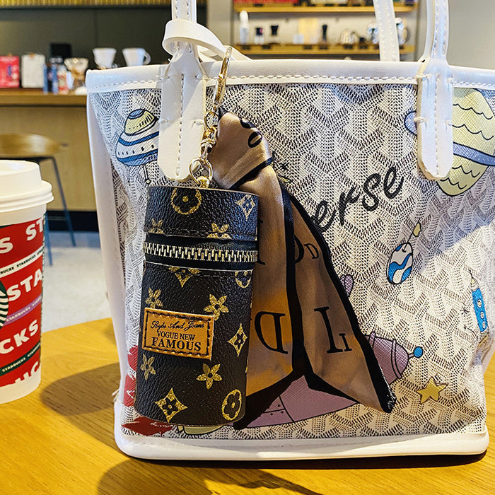 Wholesale New Creative Bucket Leather Keychain Cylinder Lipstick Storage Mini Portable Storage Bag