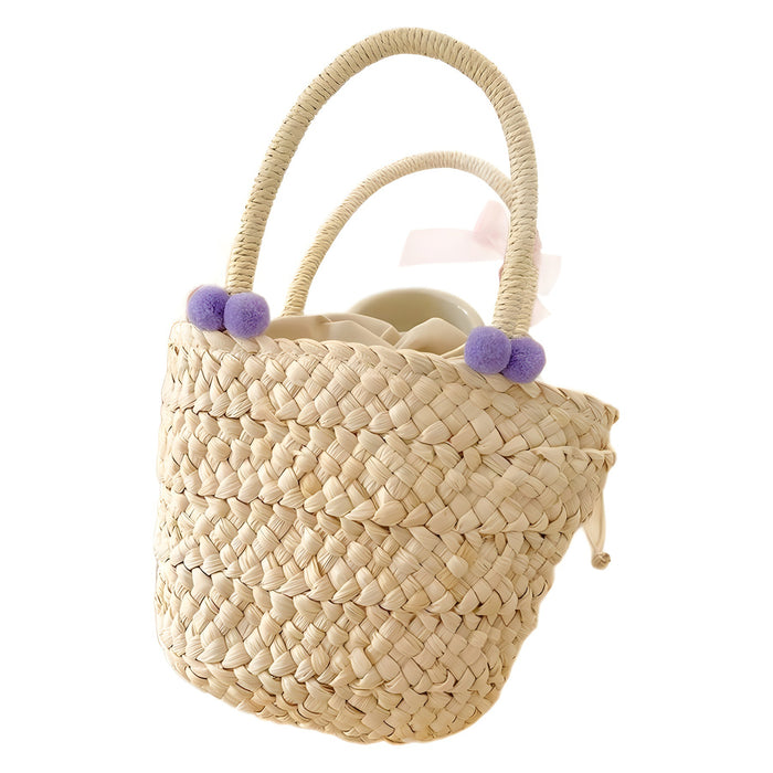 Wholesale Summer Style Summer Simple Girly Style Straw Handbag Candy Color Bow Woven Bag Ready for Beach Travel