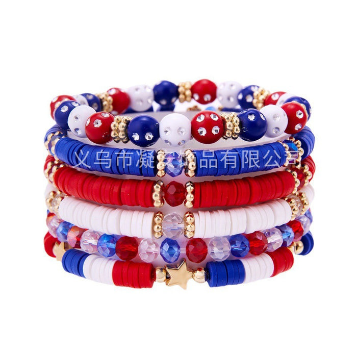 Wholesale Soft ceramic bracelet set, personalized alloy drip oil national flag pendant bracelet