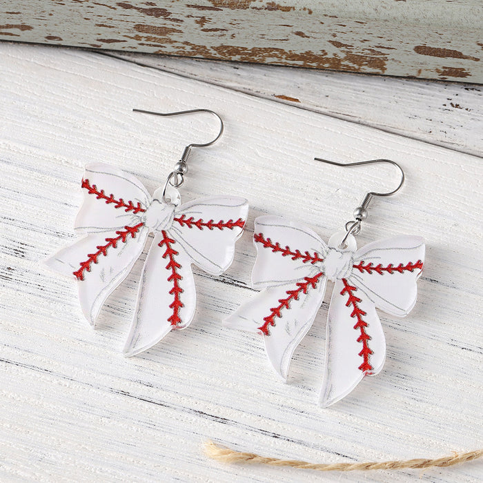 Wholesale Sporty bow pendant earrings for global events,  acrylic earrings for sports enthusiasts