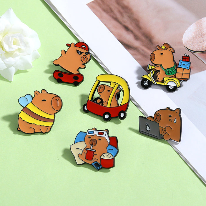 Wholesale Cute Animal Capybara Bag Casual Style Sweet Decorative Alloy Paint Badge