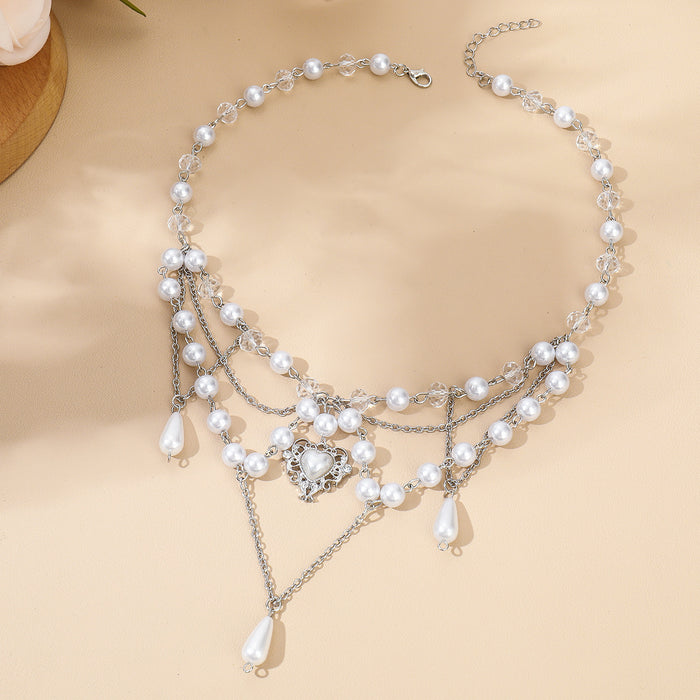 Wholesale Imitation Pearl Tassel Love Cross Butterfly All-match Necklace Women