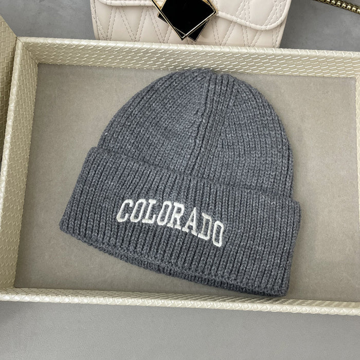 Wholesale White woolen hat, versatile letter knitted hat for students, warm and cold hat for men