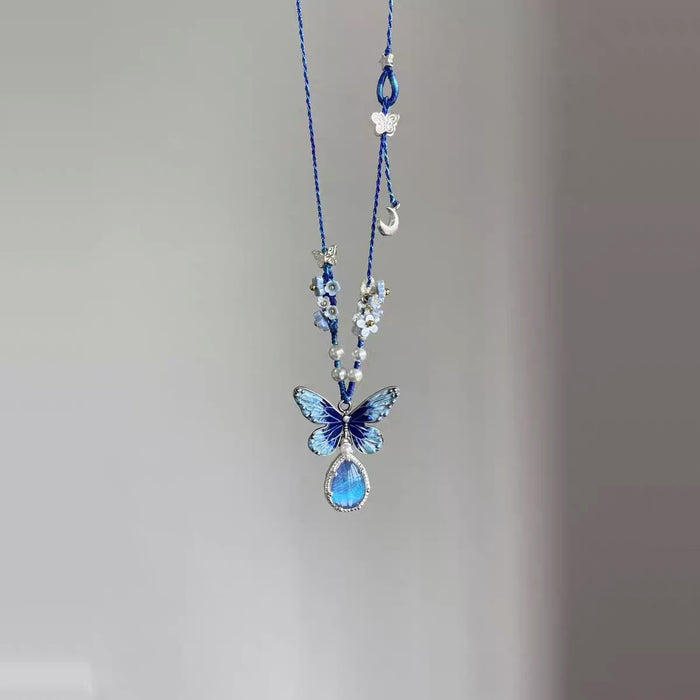 Wholesale Electroplated Alloy Blue Butterfly Flower Necklace - Everyday Fashion Accessory MOQ≥2