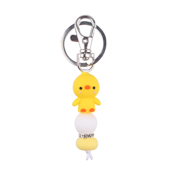 Wholesale Santa Cartoon Little Yellow Duck Silicone Beaded Keychain JDC-KC-GuangTian032