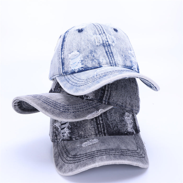 Wholesale Hat washed and worn, white solid color light plate denim baseball cap, outdoor sports men's sun hat, duckbill cap