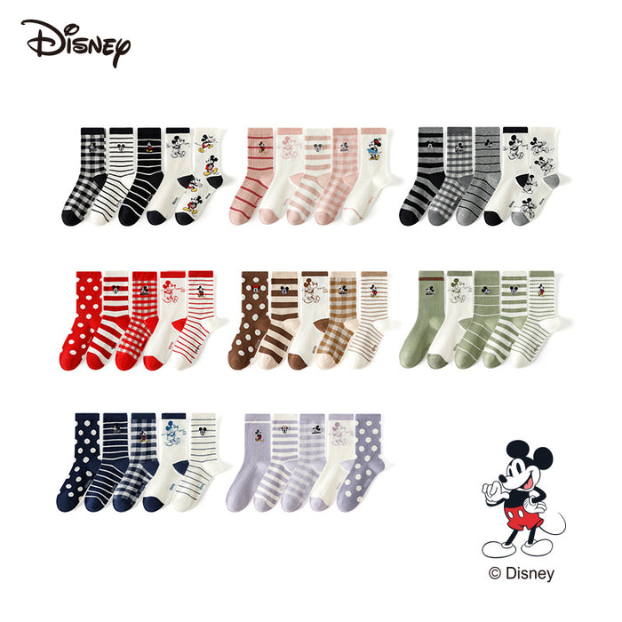 Wholesale Autumn and Winter Socks 5-Pair Academy Style Embroidered Mid Socks Cotton Socks