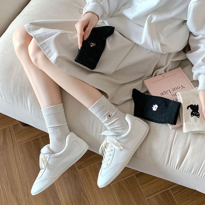 Wholesale New Cartoon Embroidered Socks, Middle Tube Socks, College Style Pile Socks, Cotton Socks