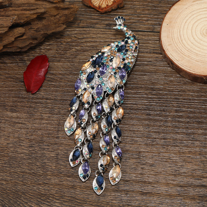 Wholesale Diamond-encrusted Peacock Corsage Long Tassel Brooches Accessories