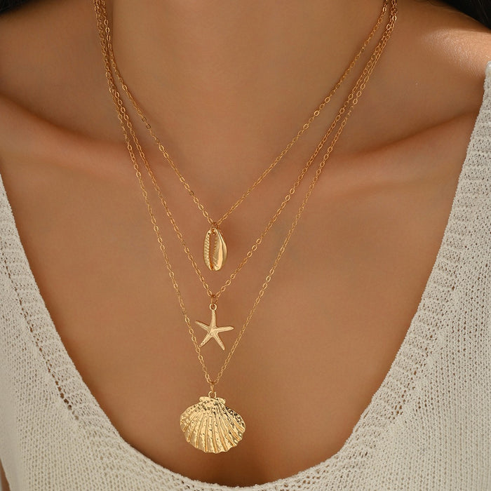 Wholesale Bohemian Starfish Shell Pendant Necklace Faux Pearl Ocean Series Beach Vacation Style
