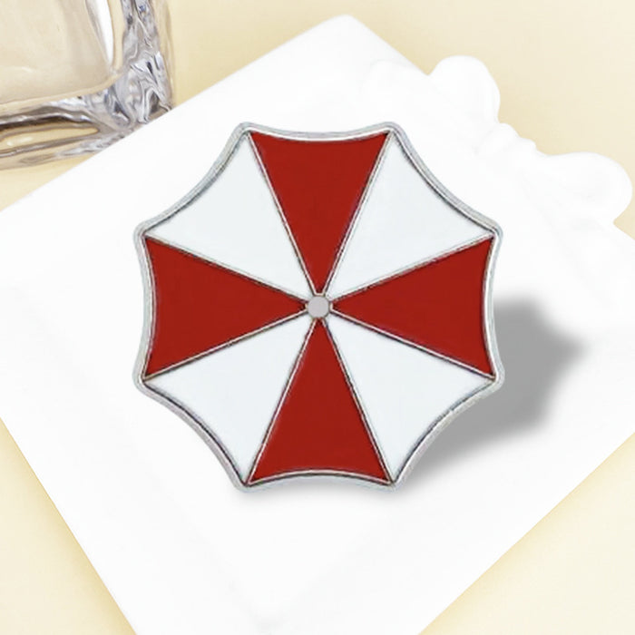Wholesale Red Umbrella Brooch Pin Zinc Alloy Octagon Badge Fashion Accessory MOQ≥2