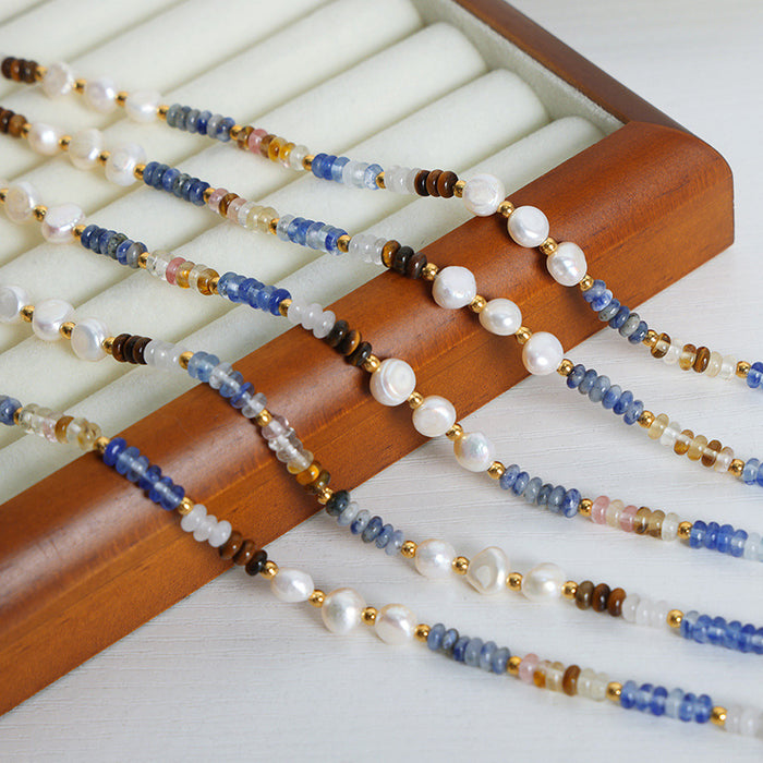 Wholesale Baroque freshwater pearl Natural Stone abacus beads necklace jewelry for women