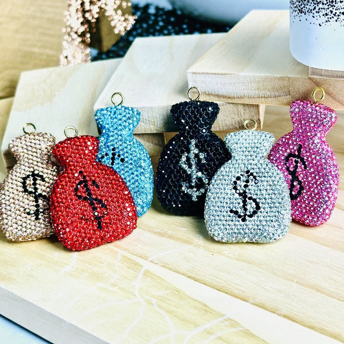Wholesale New Diamond Inlaid Money Bag Keychain Accessories Car Pendant Diamond Inlaid Apple shaped Jewelry Accessories DIY Jewelry