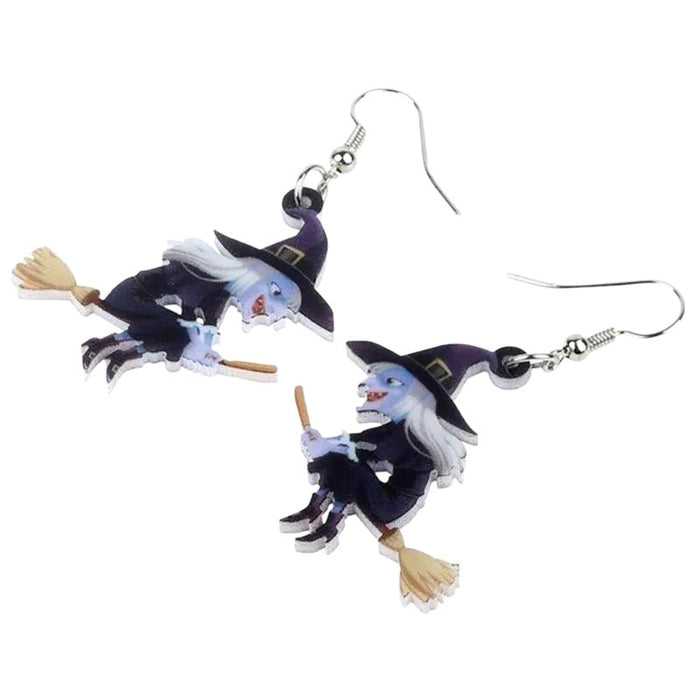 Wholesale  cartoon broom witch dangling earrings personality earrings  party decoration Gothic style
