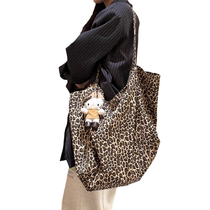 Wholesale Large capacity leopard print large shoulder bag versatile and practical canvas bag