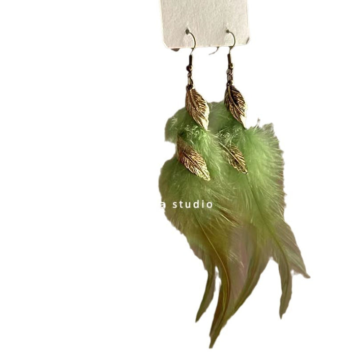 Wholesale Feather fringe earrings with a niche temperament, exotic retro earrings
