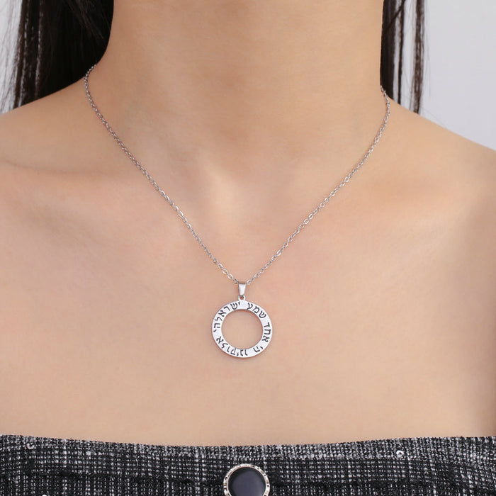 Wholesale Stainless steel leather rope necklace with a simple circular pendant